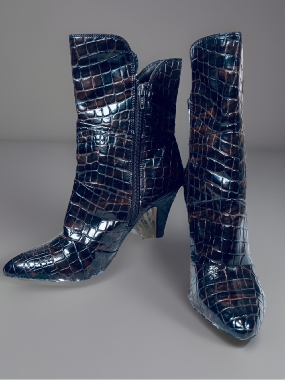 Faux Leather Ankle Bootie High Heeled Boots